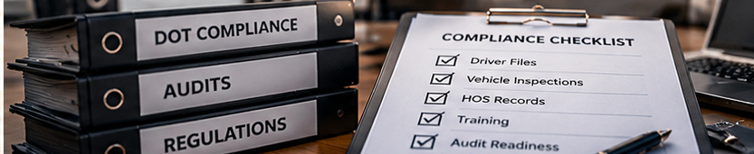Transportation compliance checklist and records prepared for an audit review