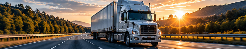 Commercial truck on a highway route at sunset, representing delivery delays and route inefficiency