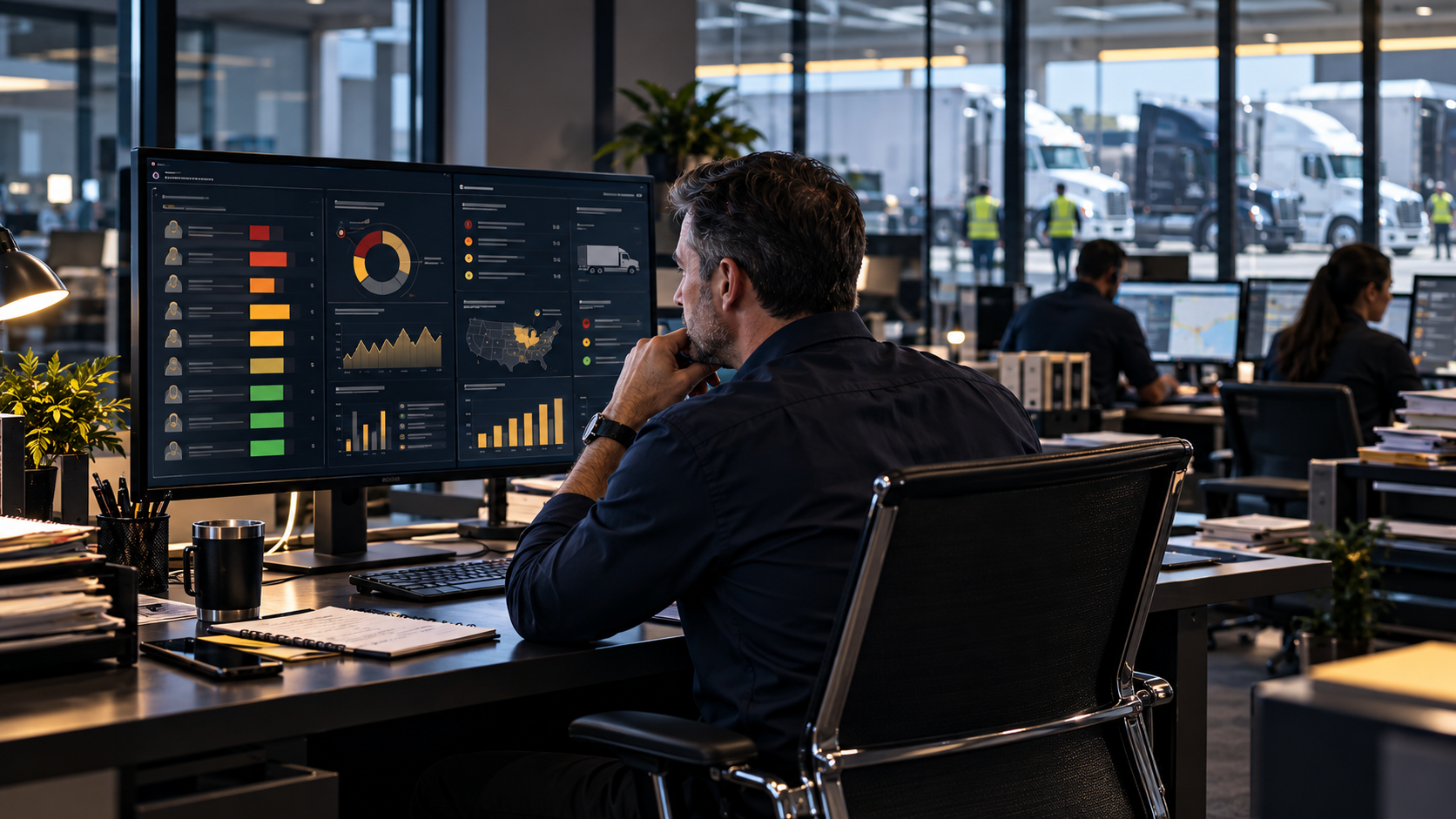 Transportation safety leader reviewing risk intelligence before an FMCSA audit